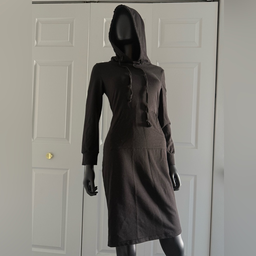 Black Long sleeve Dress Hoodie with pocket and drawstrings